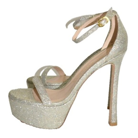 $575 STUART WEITZMAN Nudistcurve Hollywood LT GOLD Platform Sandals 8 (2) (PB14) - Picture 5 of 8